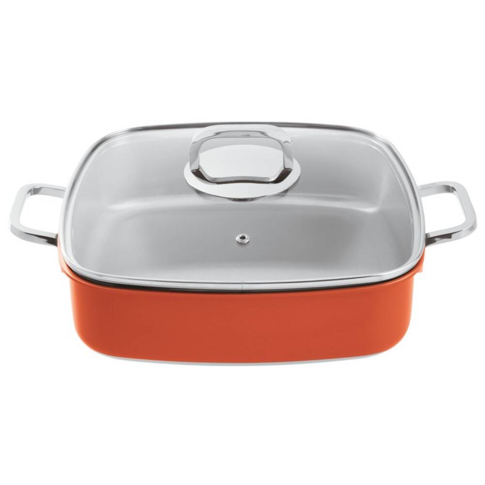 KASTROL ČTVERCOVÝ S POKLICÍ, objem 4 l, oranžová