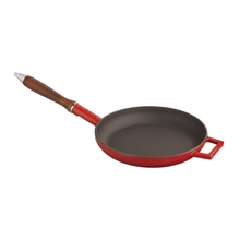 PÁNEV S DŘEVĚNOU RUKOJETÍ LITINA - PRŮMĚR 24 - 28 CM - ČERVENÁ PÁNEV S DŘEVĚNOU RUKOJETÍ LITINA - PRŮMĚR 24 - 28 CM - ČERVENÁ