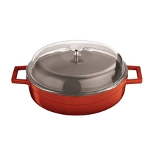 NÍZKÝ KASTROL SE SKLENĚNOU POKLICÍ LITINA - PRŮMĚR 24 - 28 CM - ČERVENÁ NÍZKÝ KASTROL SE SKLENĚNOU POKLICÍ LITINA - PRŮMĚR 24 - 28 CM - ČERVENÁ